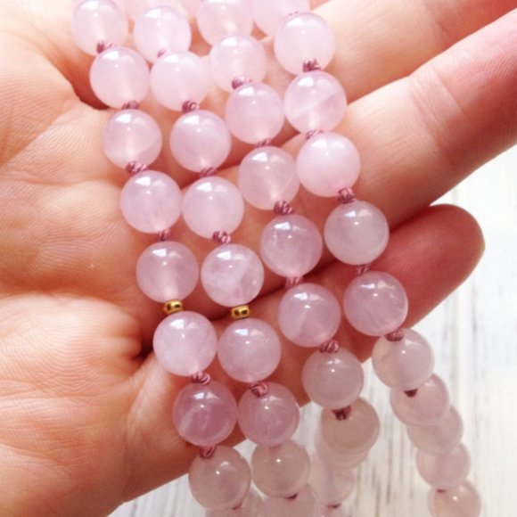 Rose Quartz Moonstone Meditation Necklace 108 - Picture 2 of 5